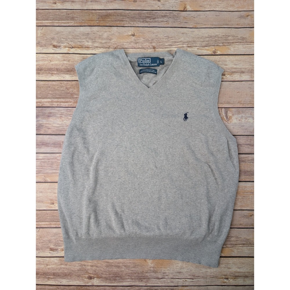 Polo Ralph Lauren Sweater Vest Mens L Pima Cotton Gray V-Neck Pony Logo